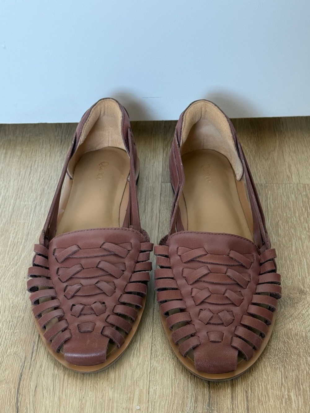Quince Woven Leather Huarache Flats in Mauve Brown
